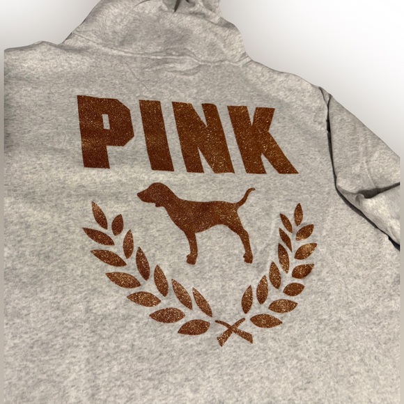 Victoria’s Secret Pink Lounge Campus Pullover Hooded Sweatshirt Grey w/Dog Logo - Picture 4 of 11